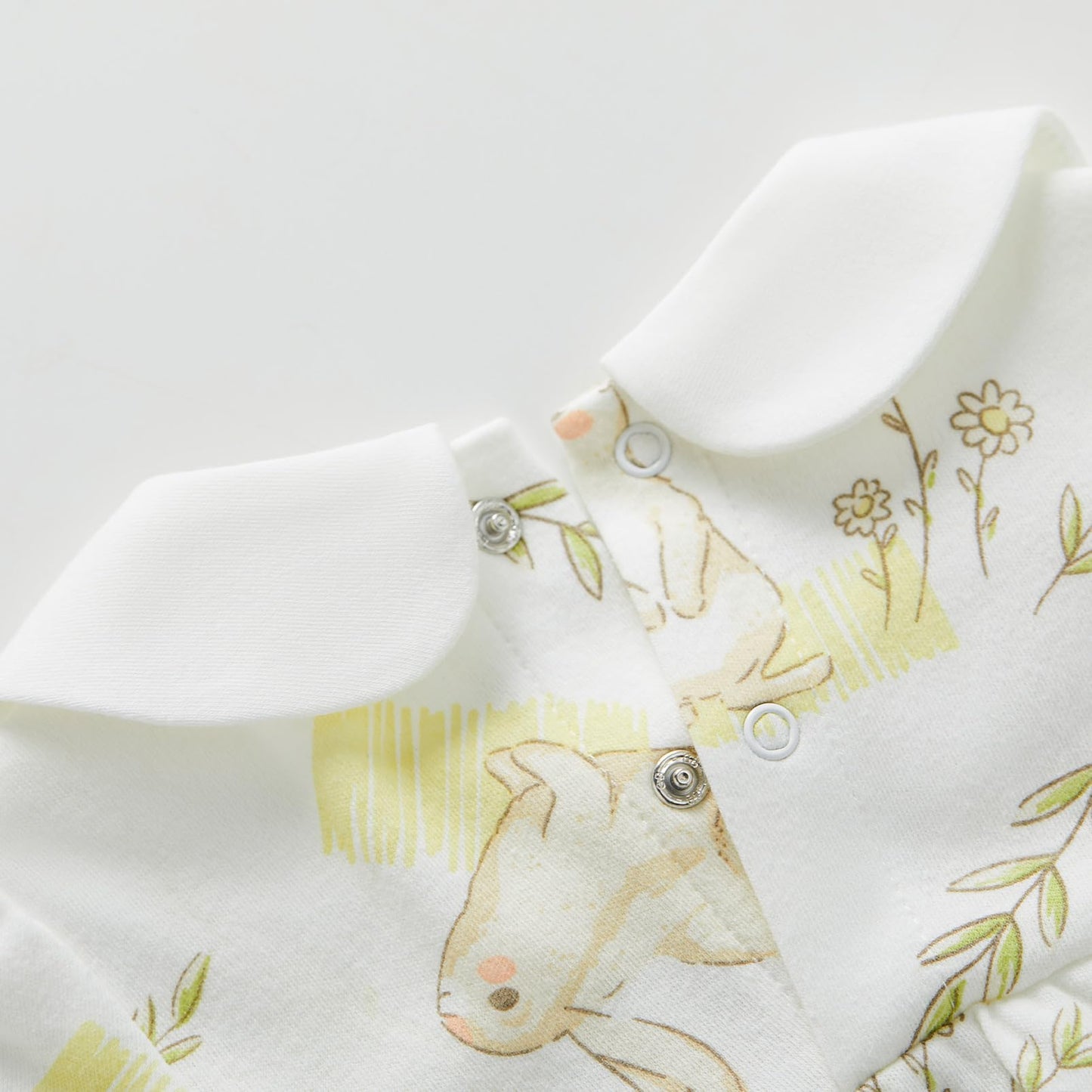 Pureborn Baby Girls Bodysuit Peter Pan Collar Bubble Romper Easter Long Sleeve One-Piece Cotton Outfit Field Rabbit 12-18 Months