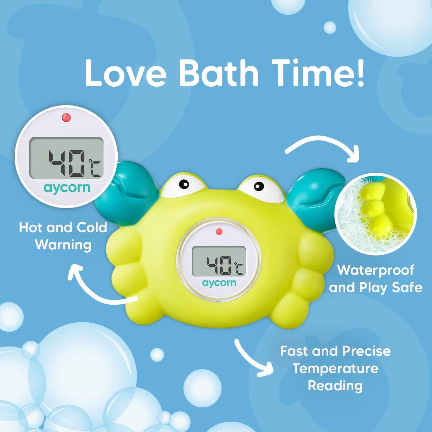 Aycorn Digital Baby Bath & Room Thermometer - Fahrenheit with LED Display & Temperature Warning - Infant Baby Bath Toys Floating