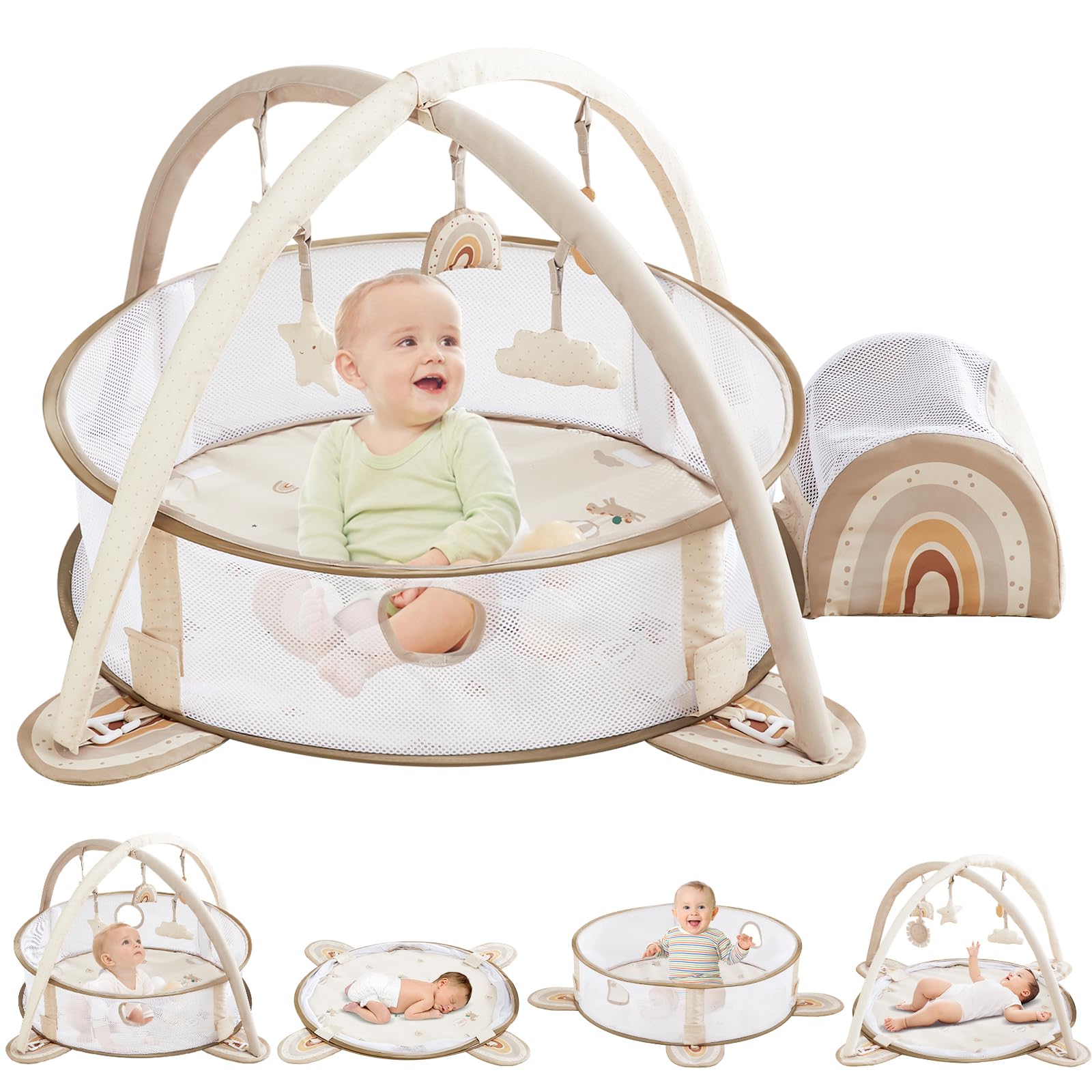 Beright 5-In-1 Baby Gym & Play Mat,Play Gym & Ball Pit With Sensory Toys For Newborn Infant Toddler To Develop Motor&Cognition,