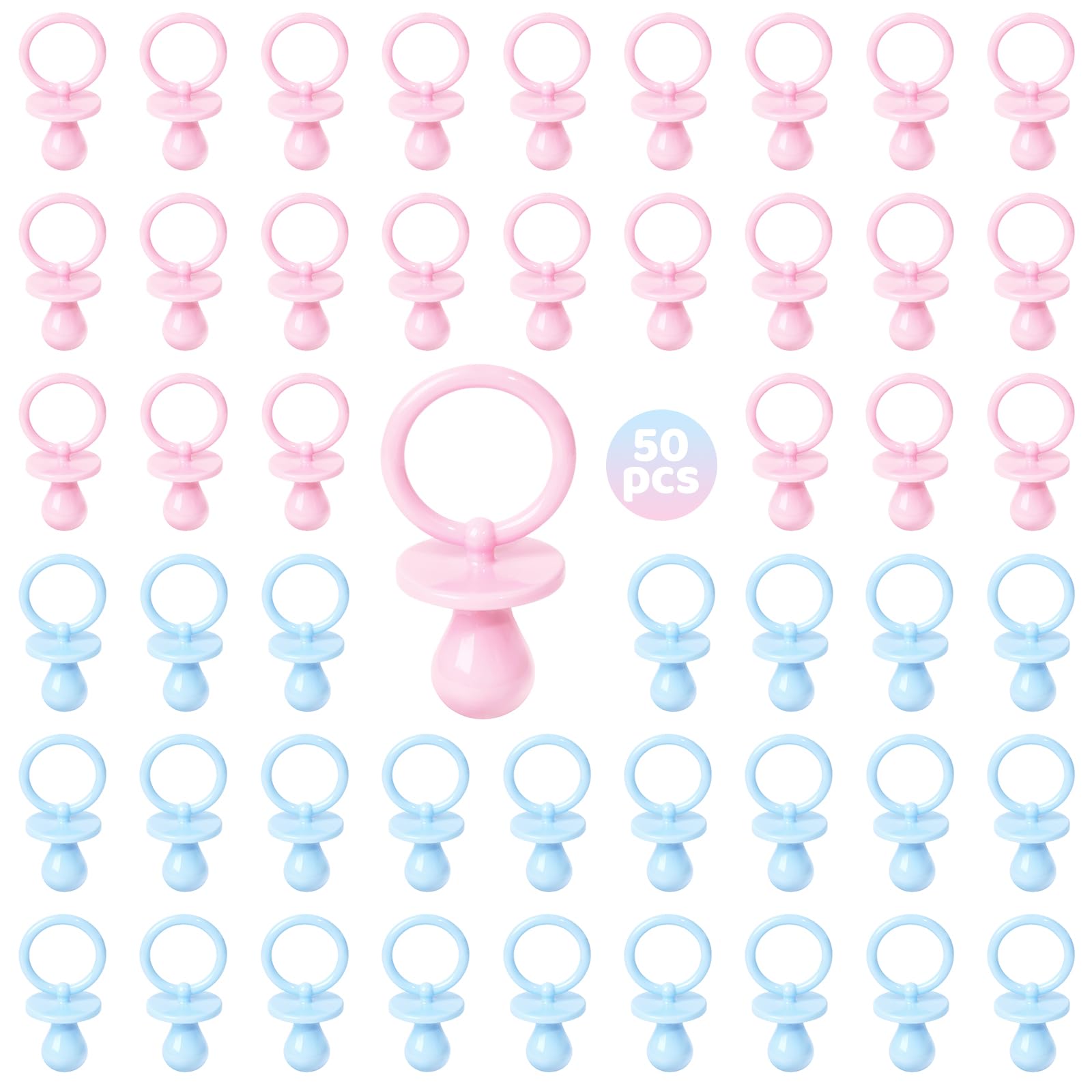 50 Pacifiers For Baby Shower Game Boy Girl, 2.75 Plastic Pacifiers Baby Shower Game, Bulk Baby Shower Pacifiers For Gender Revea