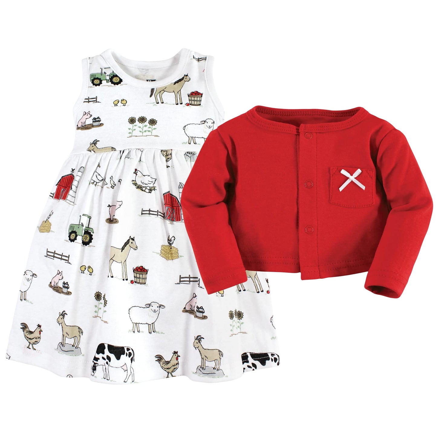 Hudson Baby Baby Girls' Cotton Dress And Cardigan Set, Farm, 9-12 Months