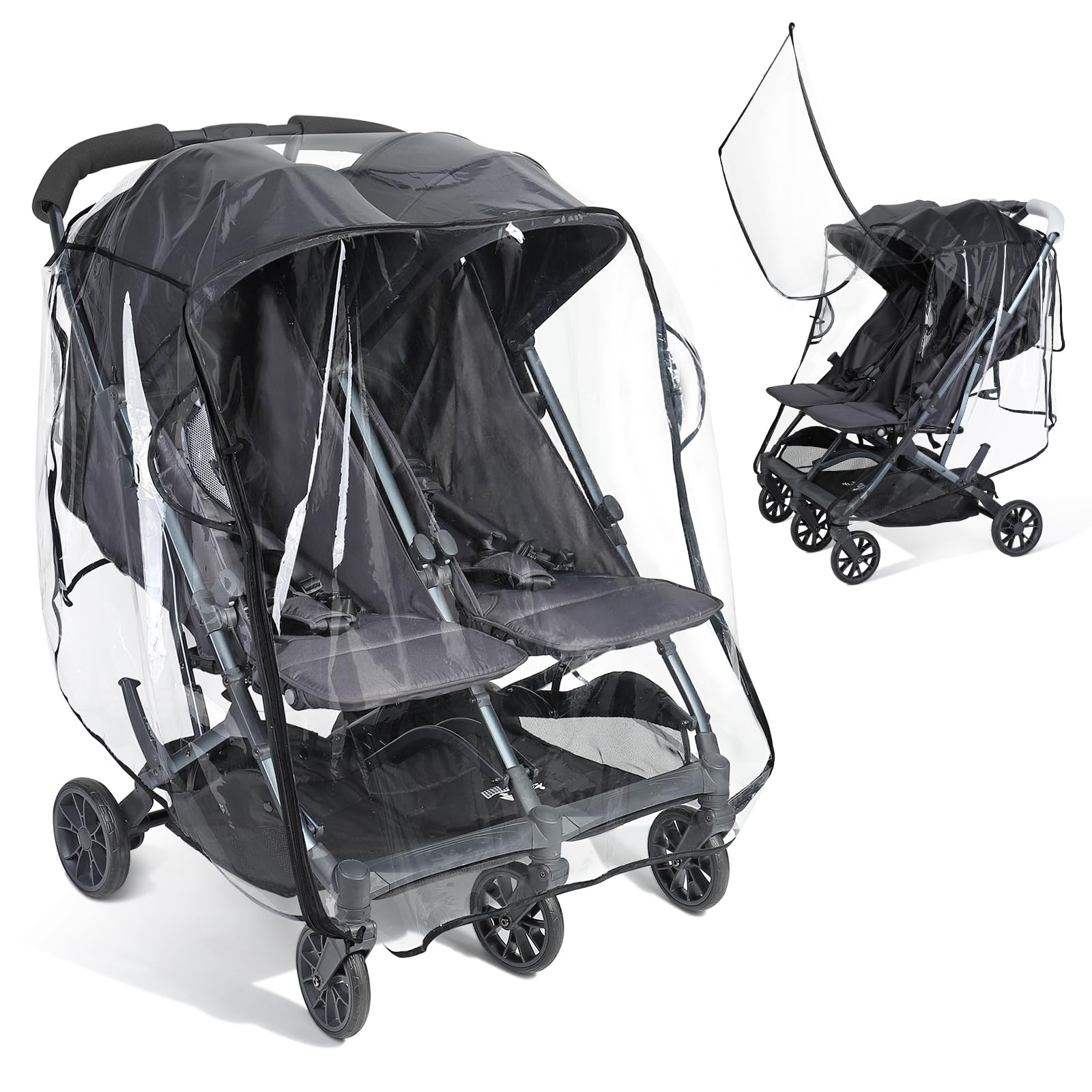 IvyWind Double Stroller Rain Cover, Universal Stroller Cover for Side by Side Baby Stroller, Breathable Weather Shield for All-W