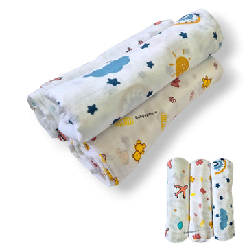 BabySphere 100% Cotton Organic AZO Free Muslin Swaddle Size108x108 cm (Pack of 3)