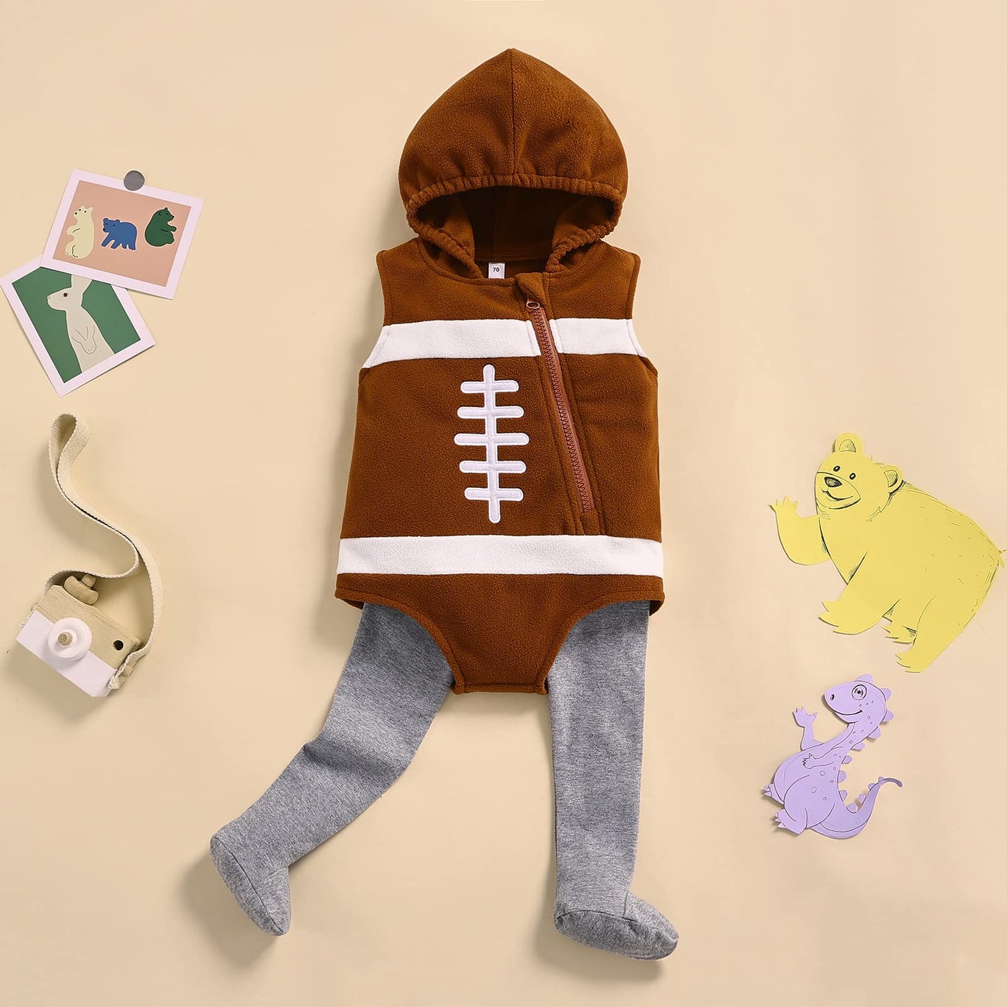 Beqeuewll Unsiex Infant Baby Boys Girls Halloween Pumpkin Costume Romper Bodysuit Outfits Dress Up Set (Football Set Brown, 6-12