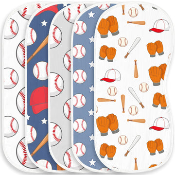 Spriggenix 5 Pack Baseball Sport Burp Cloths Baby Boys Girls with Baseball Pattern, Large Cotton Burp Rags for Newborns Gifts Nu