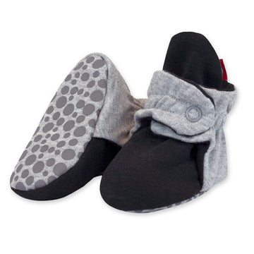 Zutano Unisex Organic Cotton Baby Booties With Gripper Soles, Gray Heather/Black, 12M