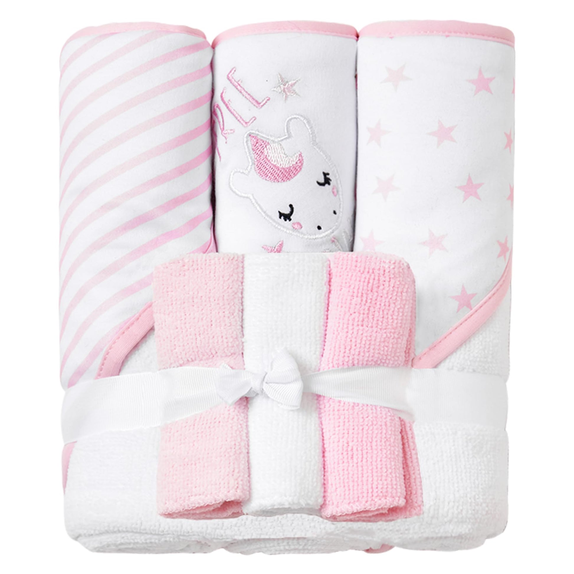 Viviland Baby Towels and Wash Cloths Set - Hooded Towels, Face Towels, Burp Cloths or Wipes - Absorbent Bath Towels - 6-Pack, Si