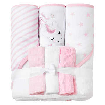 Viviland Baby Towels and Wash Cloths Set - Hooded Towels, Face Towels, Burp Cloths or Wipes - Absorbent Bath Towels - 6-Pack, Si