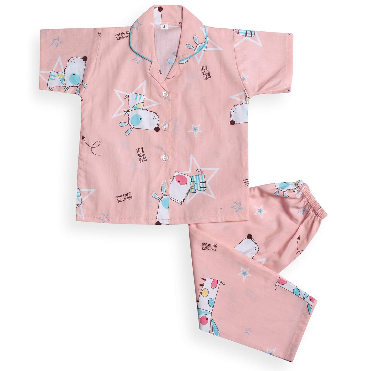 Wish Karo Cotton Night Dress Top & Bottom Pajama Set for Girls(ND16pnk_Pink_78yrs)