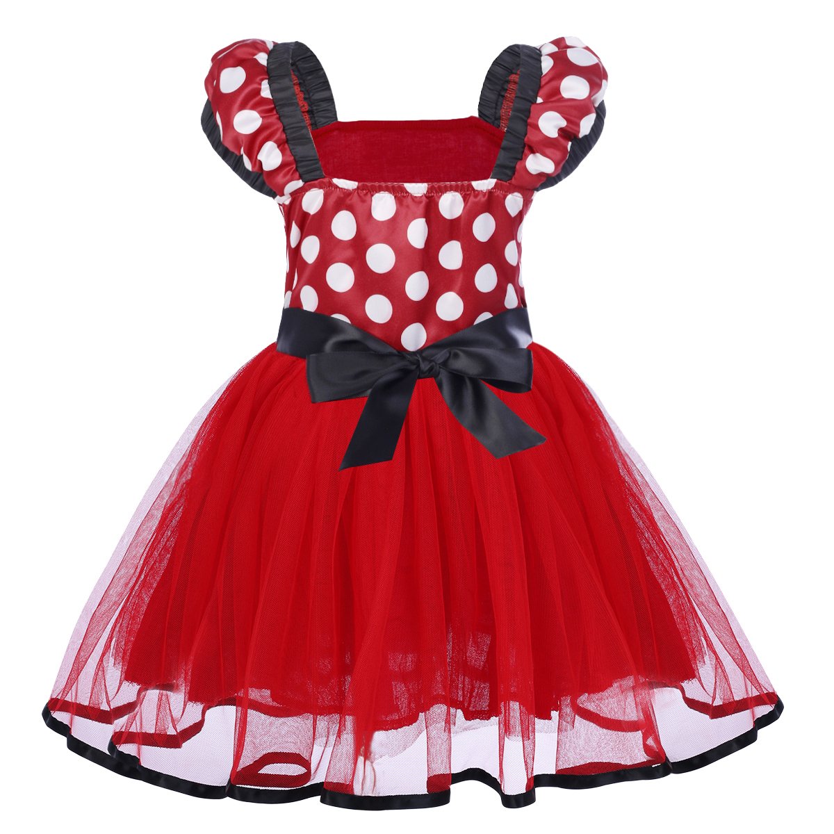Ibtom Castle Toddlers Girls' Polka Dots Christmas Birthday Princess Leotard Costume Tutu Dress Up Bows Ears Headband Red+ 3D Ear