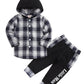 Axumity Toddler Boy Clothes Hoodie Sweatsuit Outfits Kids Flannel Plaid Shirt Top Colorblock Pants Set For Fall Winter Spring(3-
