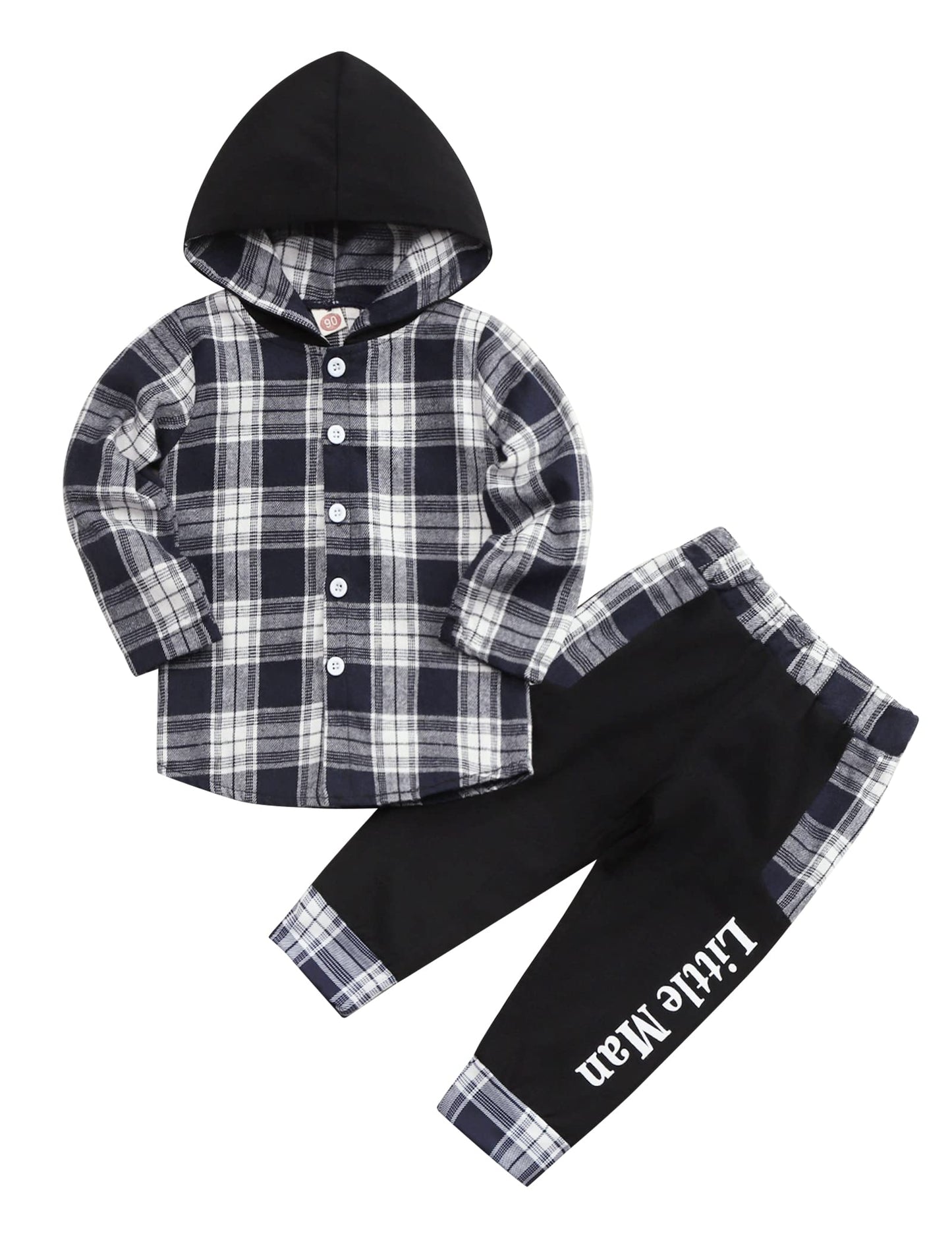 Axumity Toddler Boy Clothes Hoodie Sweatsuit Outfits Kids Flannel Plaid Shirt Top Colorblock Pants Set For Fall Winter Spring(3-