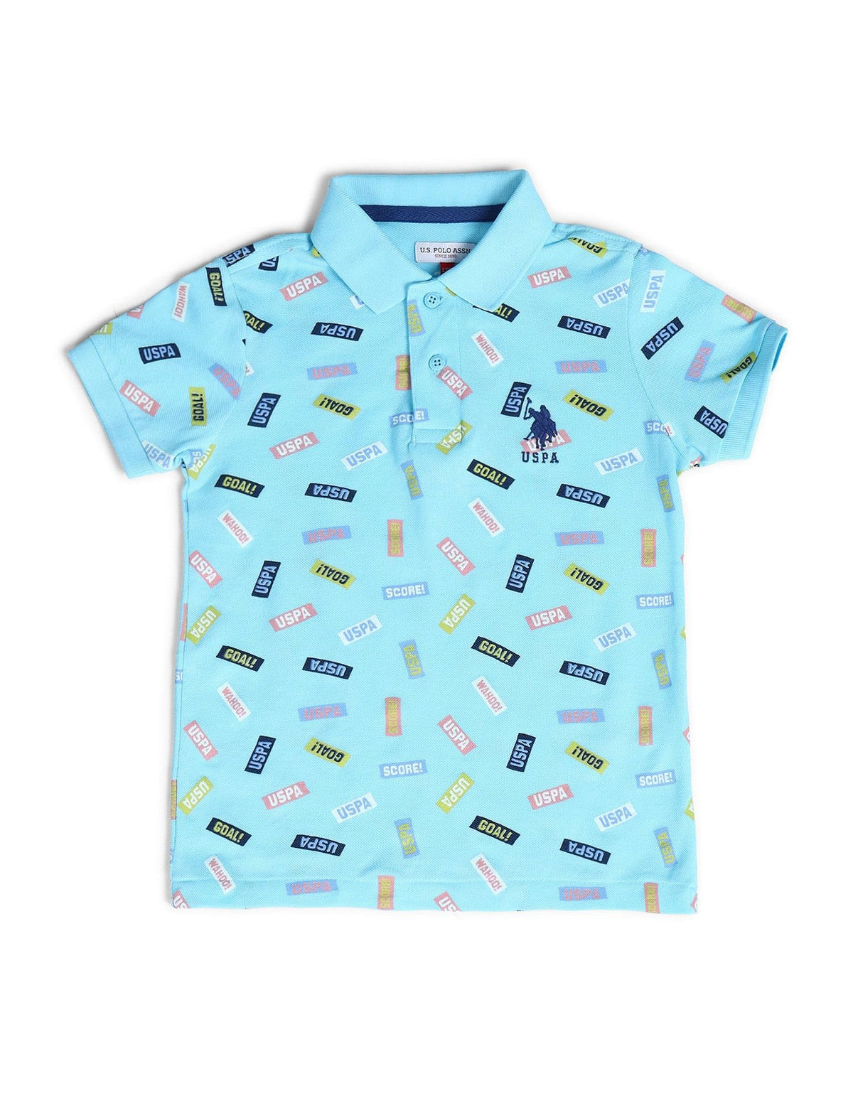 U.S. Polo Assn. Kids Kids Regular Fit Boys Cotton Printed Short Sleeves Polo TShirts (Uktshon0353_Blue_12M)