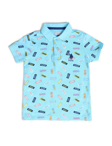 U.S. Polo Assn. Kids Kids Regular Fit Boys Cotton Printed Short Sleeves Polo TShirts (Uktshon0353_Blue_12M)