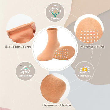 Jakidar 12 Pack Baby Socks Cotton Crew Toddler Socks Grips Non Slip Bottom Kids Socks, Purple Pink Orange Peach Fuzz Khaki 6-12M