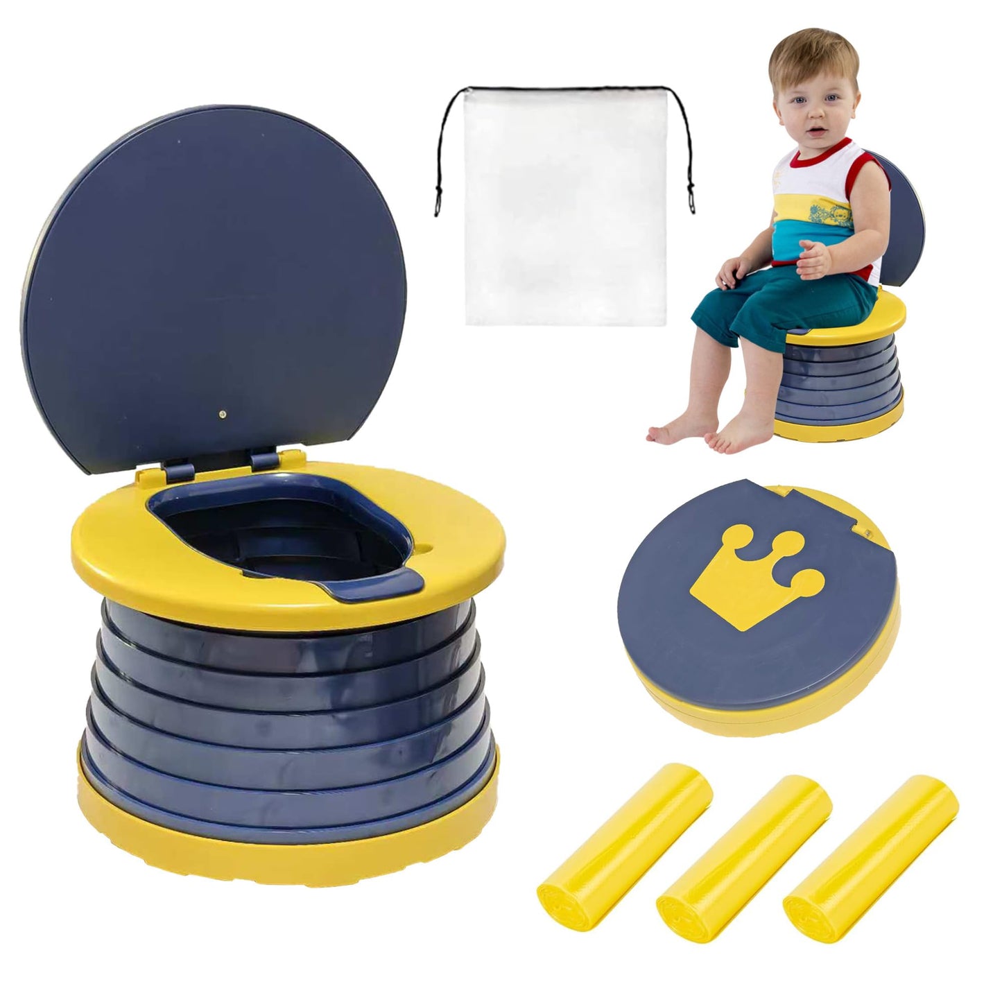 portable, foldable potty seat for toddler, Training Toilet Seat Emergency Toilet for Car, Camping, Outdoor, indoor (blue, small)