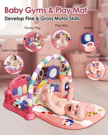 Dearlomum Baby Play Mat Baby Gym,Funny Play Piano Tummy Time Baby Activity Mat With 5 Infant Sensory Baby Toys, Music And Lights