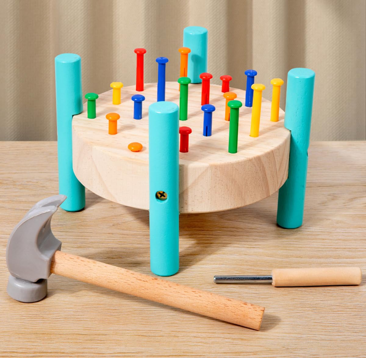OUJILA Wooden Baby Workbench Pounding Hammer Toy for Toddlers,STEM Educational Preschool Learning Toys for Kids