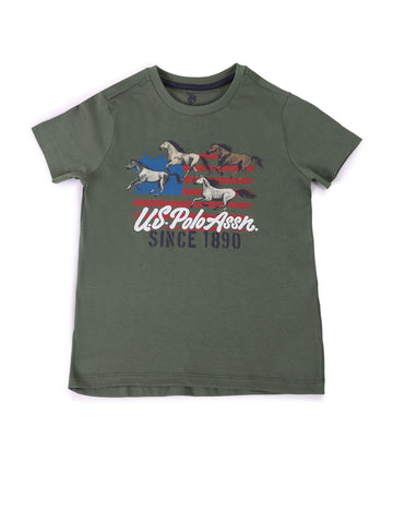 U.S. Polo Assn. Kids Regular Fit Cotton Logo Short Sleeves Crew Neck TShirts (Uktshon0368_Green_12M)