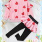 Adorable Cute Toddler Baby Girls Clothes Set,Long Sleeve T-Shirt +Pants Outfit(Heartpink,90,1241B)