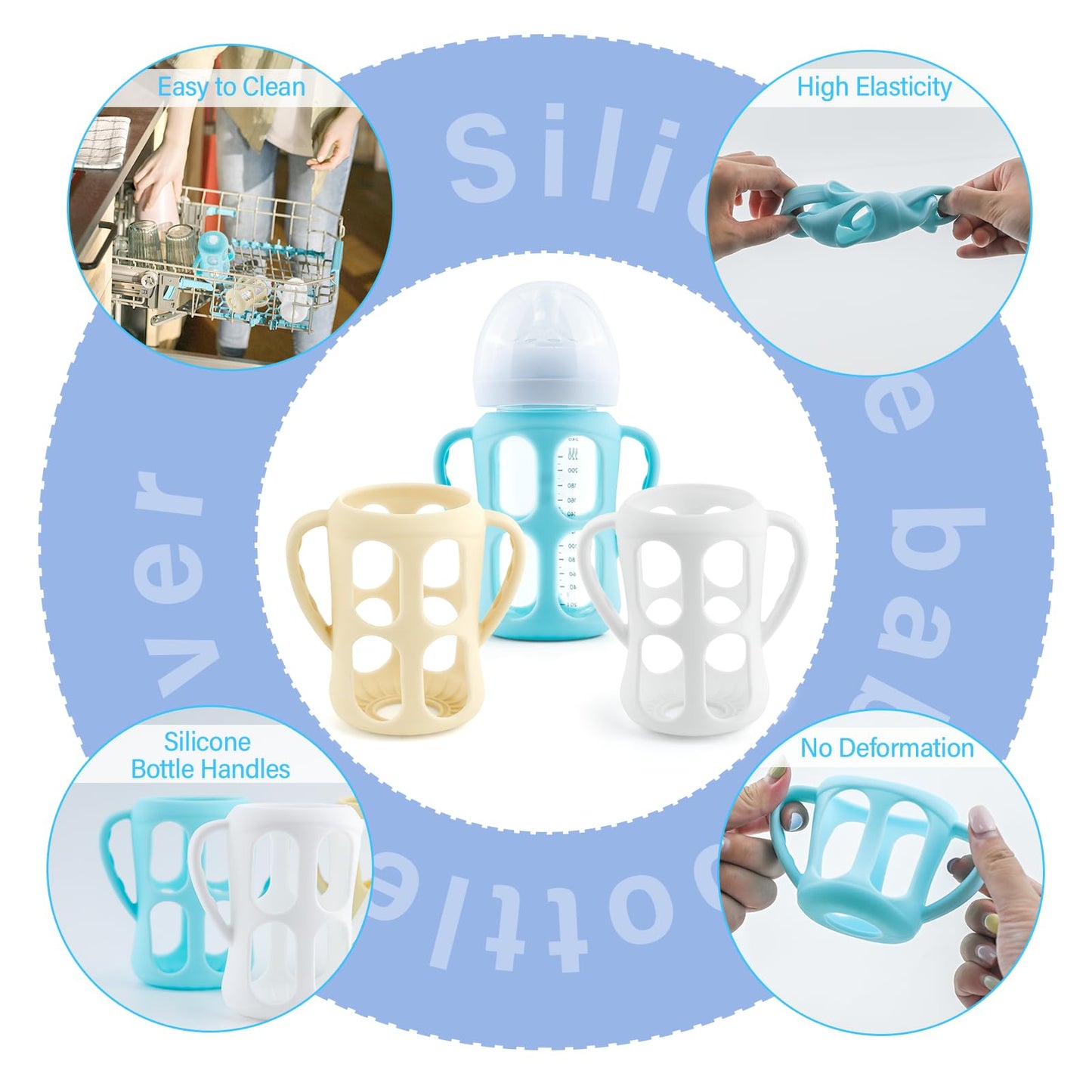 Silicone Sleeves For Philips Avent Baby Bottles 3 Pack, Anti Breakage Baby Bottle Holder With Handle For Avent Glass Natural Bab