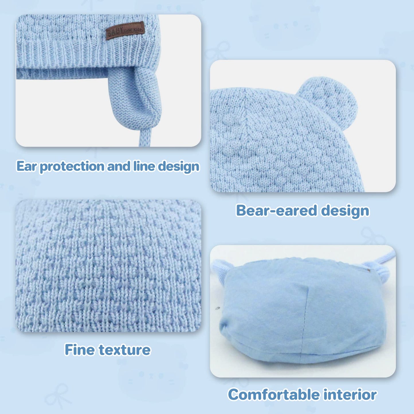 Duoyeree Kids Baby Hat Soft Warm Cable Knit Beanie Toddler Girl Fall Winter Hats(Aqua Blue,6-12 Months)
