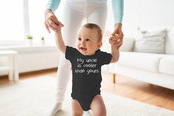 My Uncle Is Cooler Than Yours - Funny Baby Essentials Bodysuit - Newborn Clothes Baby Romper (6 Months, Black)