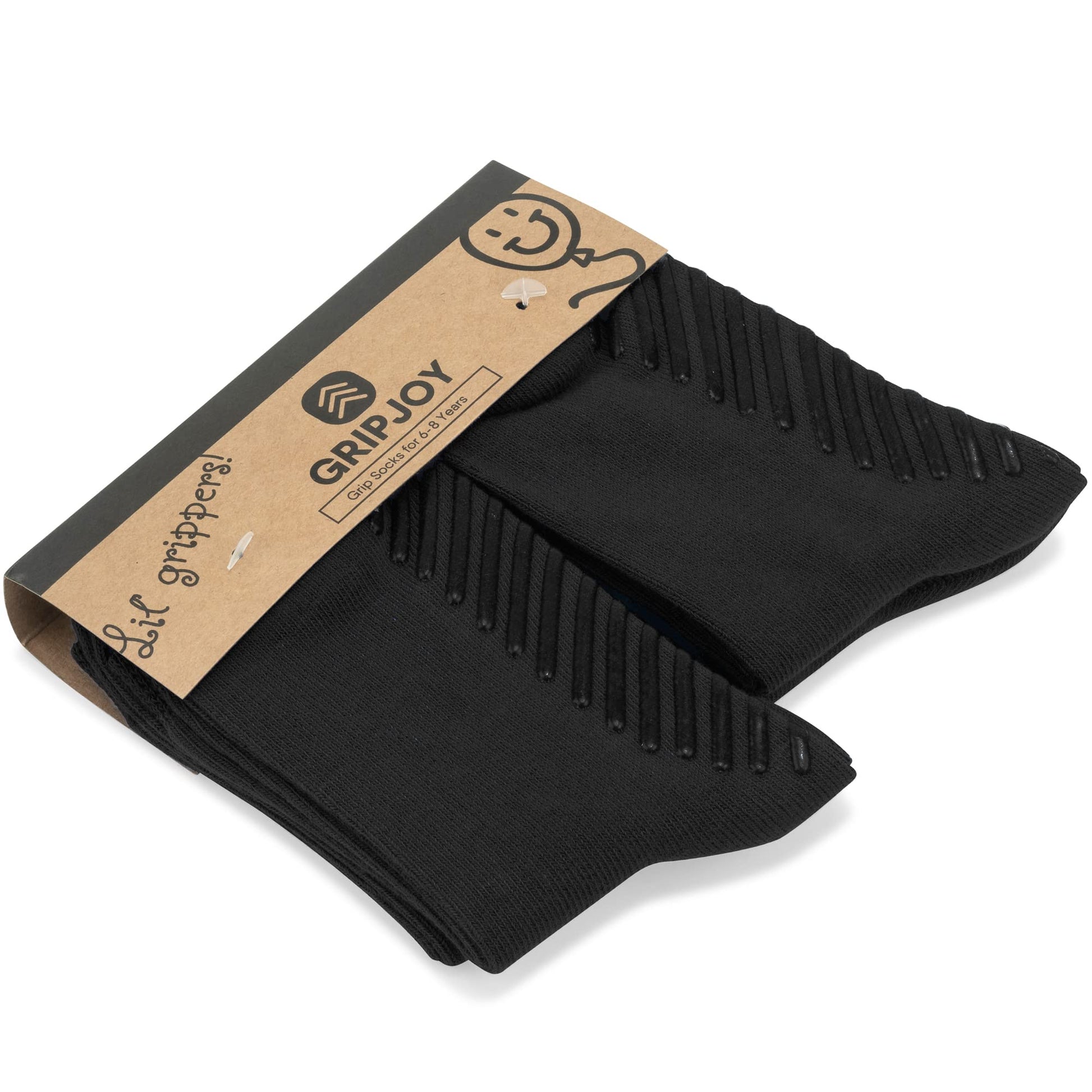 Gripjoy Toddler Socks With Grippers - Non Slip Socks For Kids - Toddler Grip Socks - 6-8Y - Black - 4 Pairs