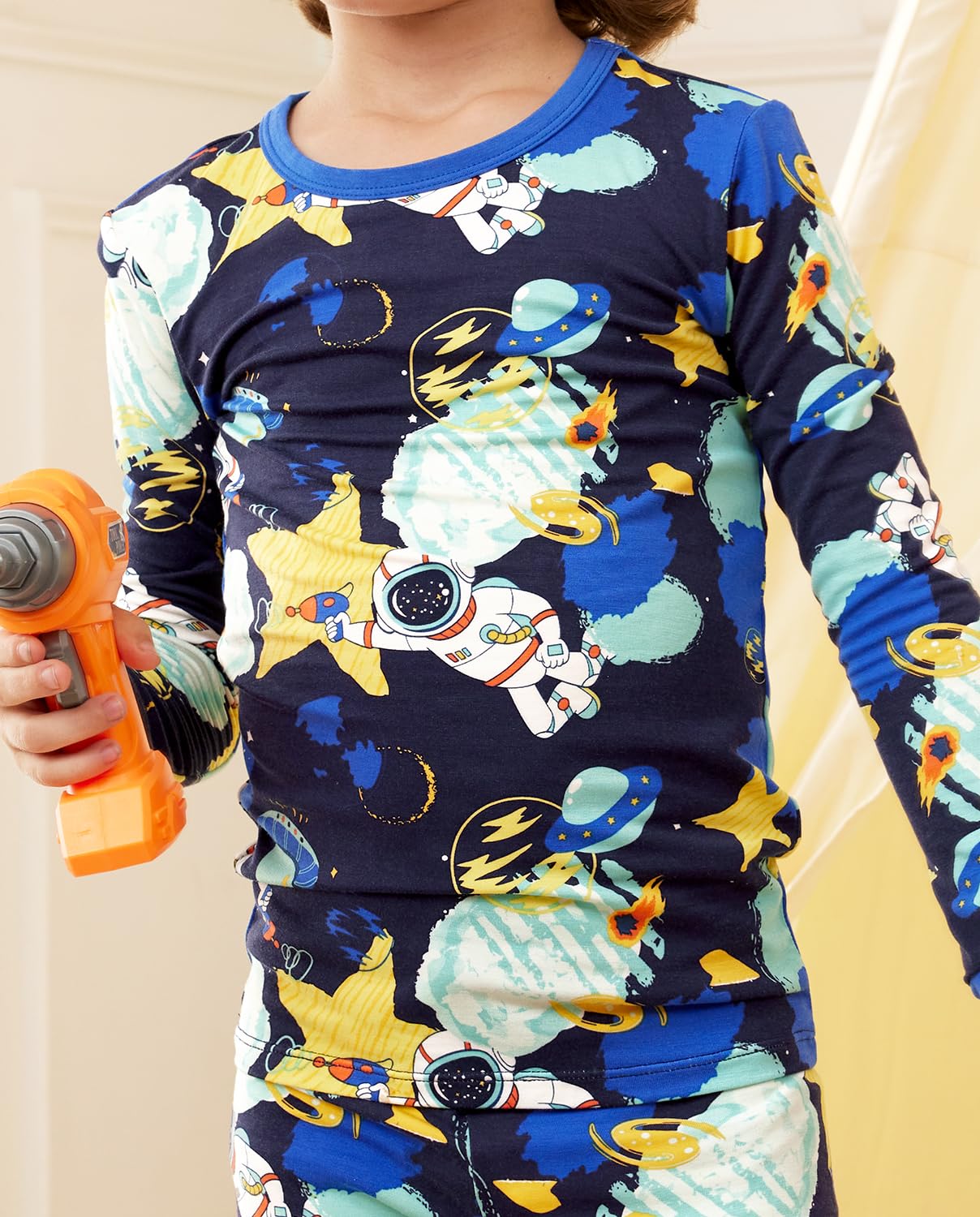 Babee Reshinee Bamboo Viscose Toddler Pajamas Boys Girls Kids Baby 2Pcs Long-Sleeve Pyjamas Set 12-18 Months Astronaut Snug Fit