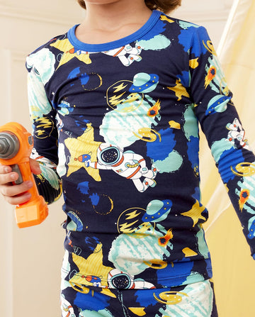 Babee Reshinee Bamboo Viscose Toddler Pajamas Boys Girls Kids Baby 2Pcs Long-Sleeve Pyjamas Set 12-18 Months Astronaut Snug Fit
