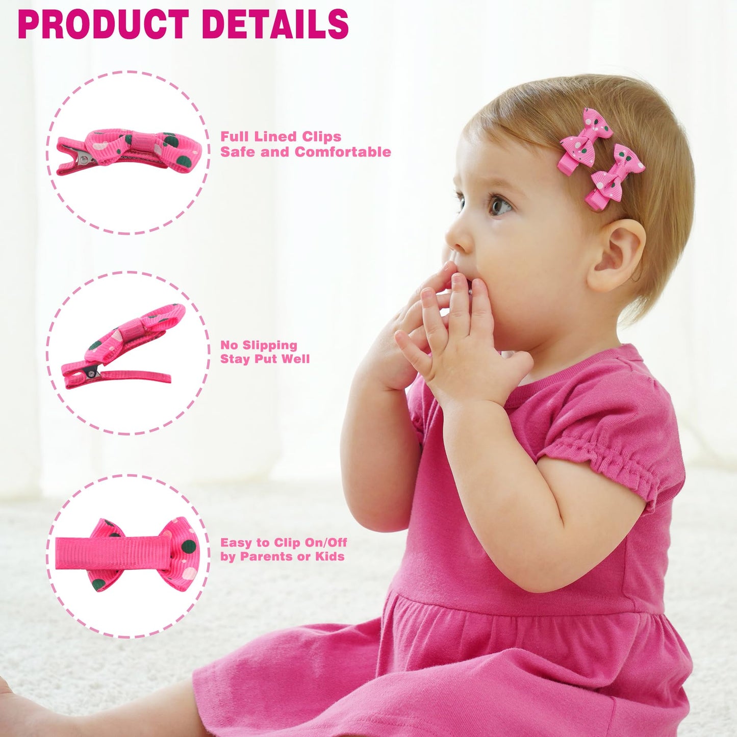 60Pcs Baby Girl Hair Bows 1.6 Inch Mini Tiny Small Fully Lined Clips For Infant Toddlers (30 Pairs)