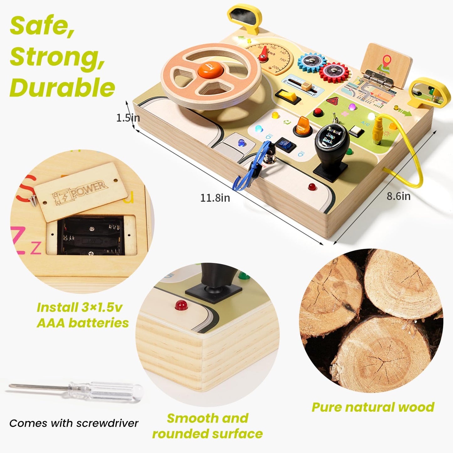 Montessori Busy Board for Toddlers Baby Busy Board Car Steering Wheel Wooden Sensory Board Travel Toys for Fine Motor Skill Gift