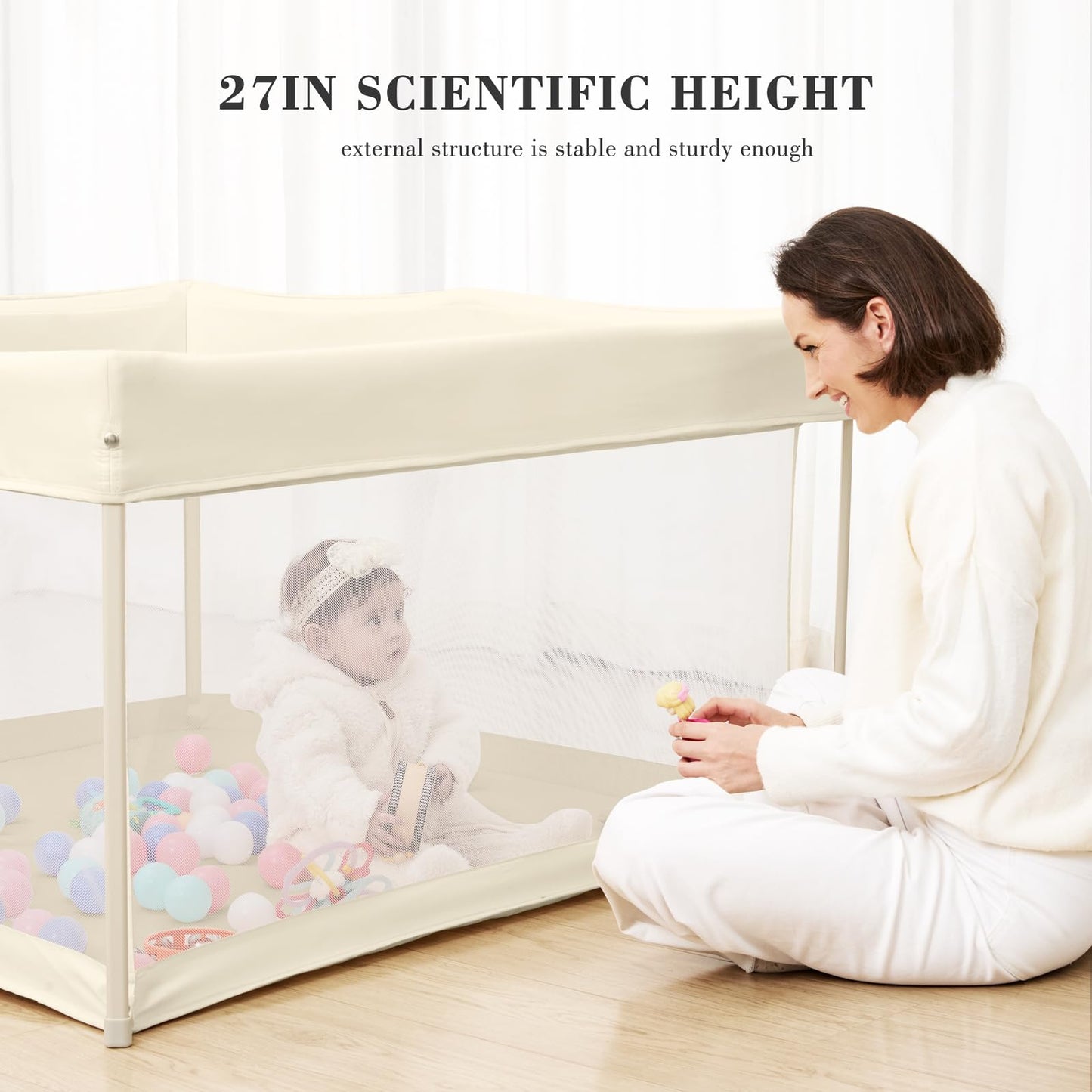 Foldable Baby Playpen 50  50, Out-of-The-Box Ready Playpen for Babies and Toddlers, Portable Play Yard with Breathable Mesh & AS