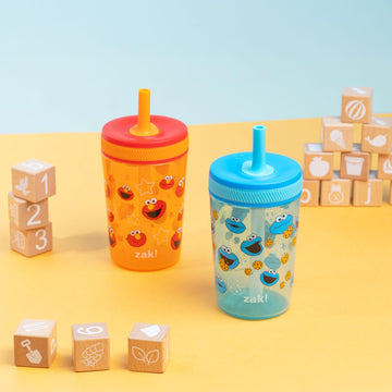 Zak Designs Sesame Street Kelso Toddler Tumblers For Travel Or At Home, 15Oz 2-Pack Durable Plastic Sippy Cups With Leak-Proof D