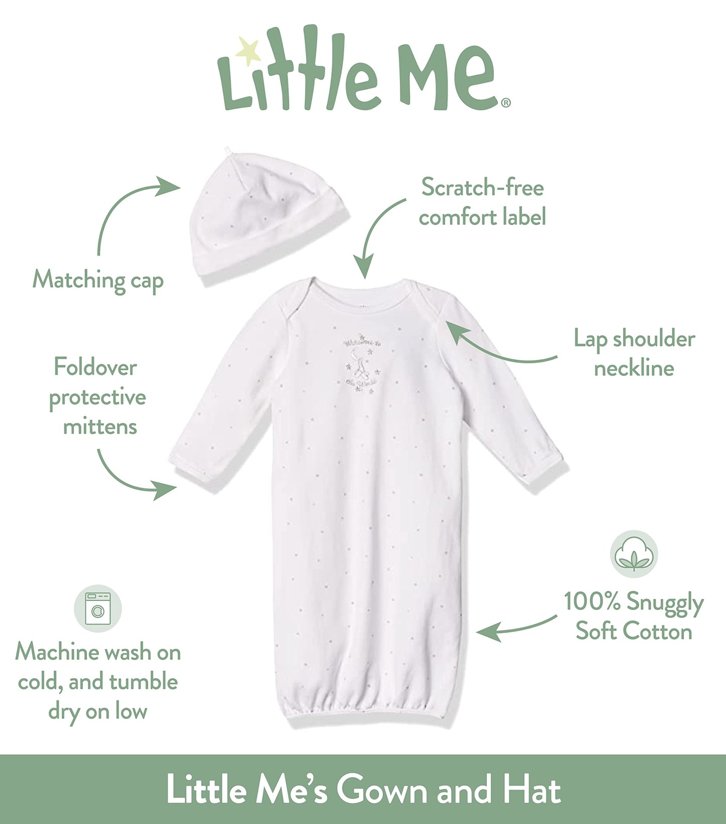 Little Me Baby Boys Gown Hat Infant And Toddler Sleepsacks, Thank Heaven, 0-3 Months Us