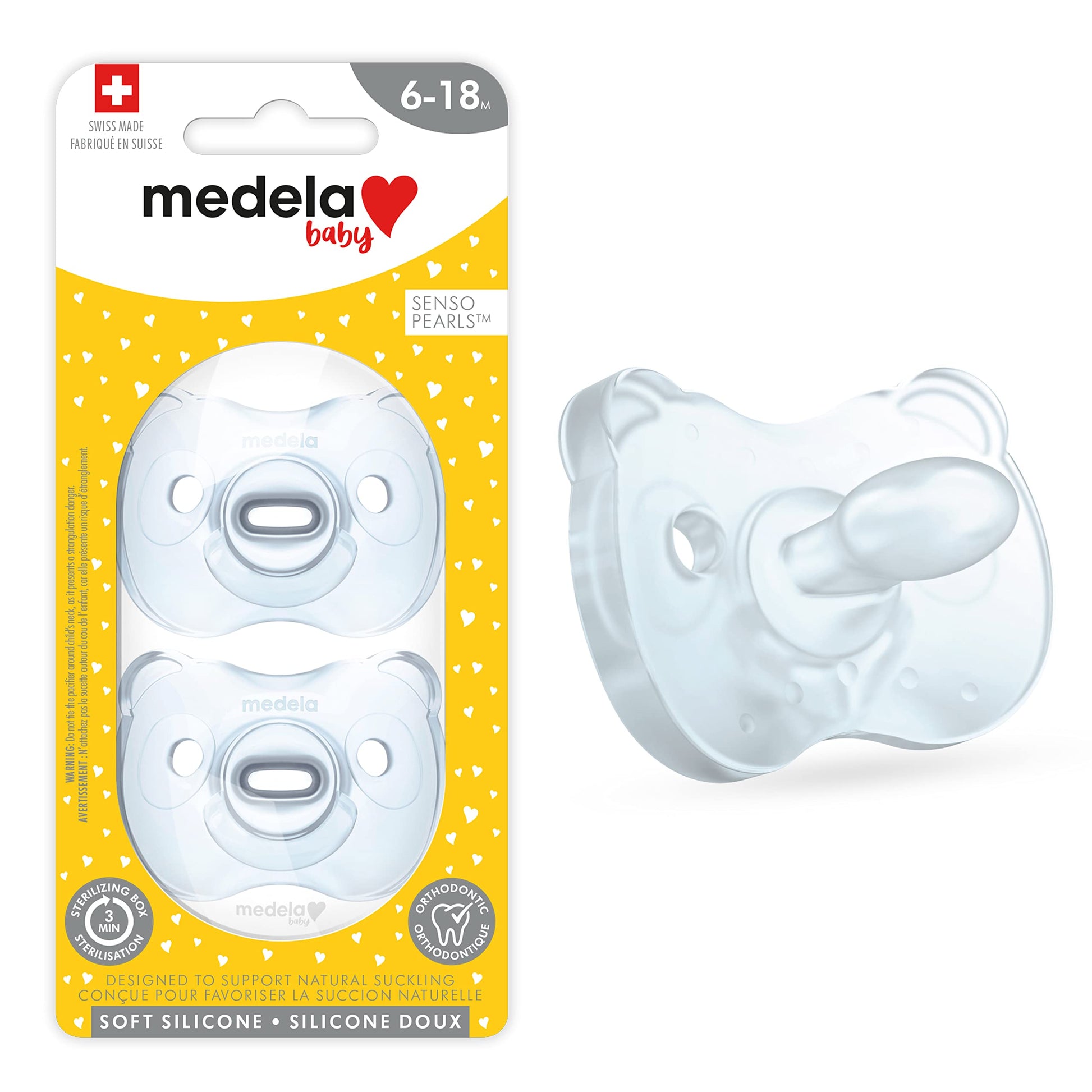 Medela Baby Pacifier | 6-18 Months | Includes Sterilizing Case | 2-Pack | Soft Silicone | BPA-Free | Supports Natural Suckling |