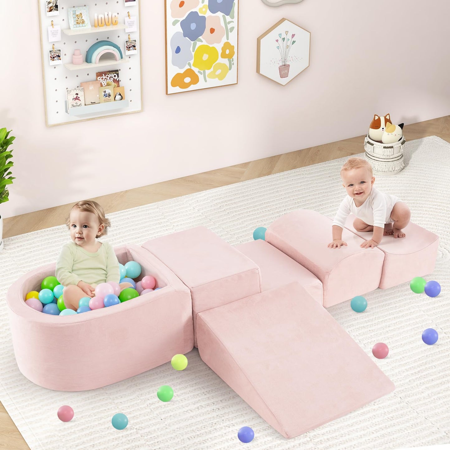 Infans Climbing Toys For Toddlers, Foam Climbing Blocks And Ball Pit For Baby, 5Pc Kids Climb And Crawl Block Activity Structure