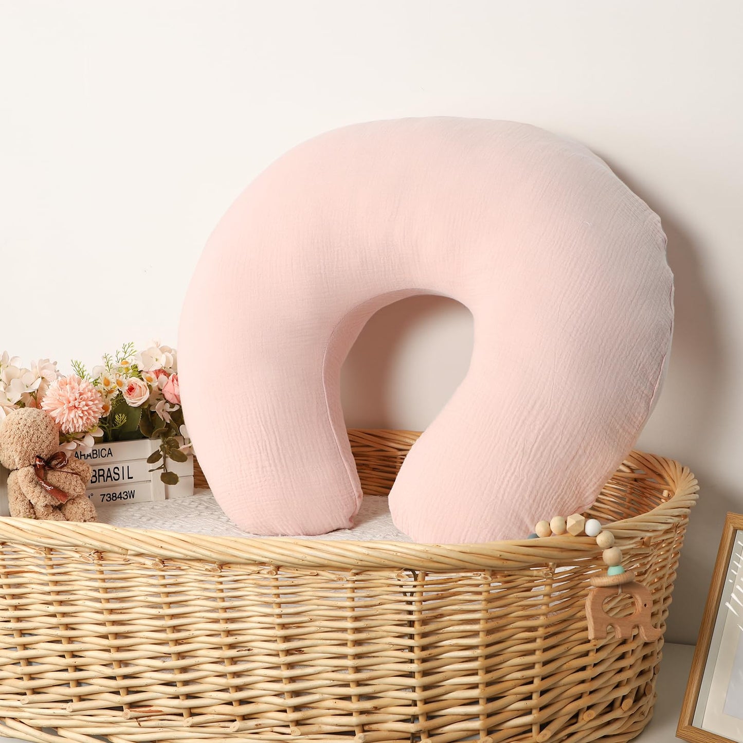 Baby Nursing Pillow Cover, Removeable Breastfeeding Pillow Slipcover, Muslin Nursing Pillow Case For Newborn Boys Girls, Soft Fa