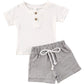 Baby Boys Short Sleeve T-Shirt Tops Elastic Waistband Shorts Set Toddler2Pcs Summer Outfits Clothes (Linen White + Strips, 18-24