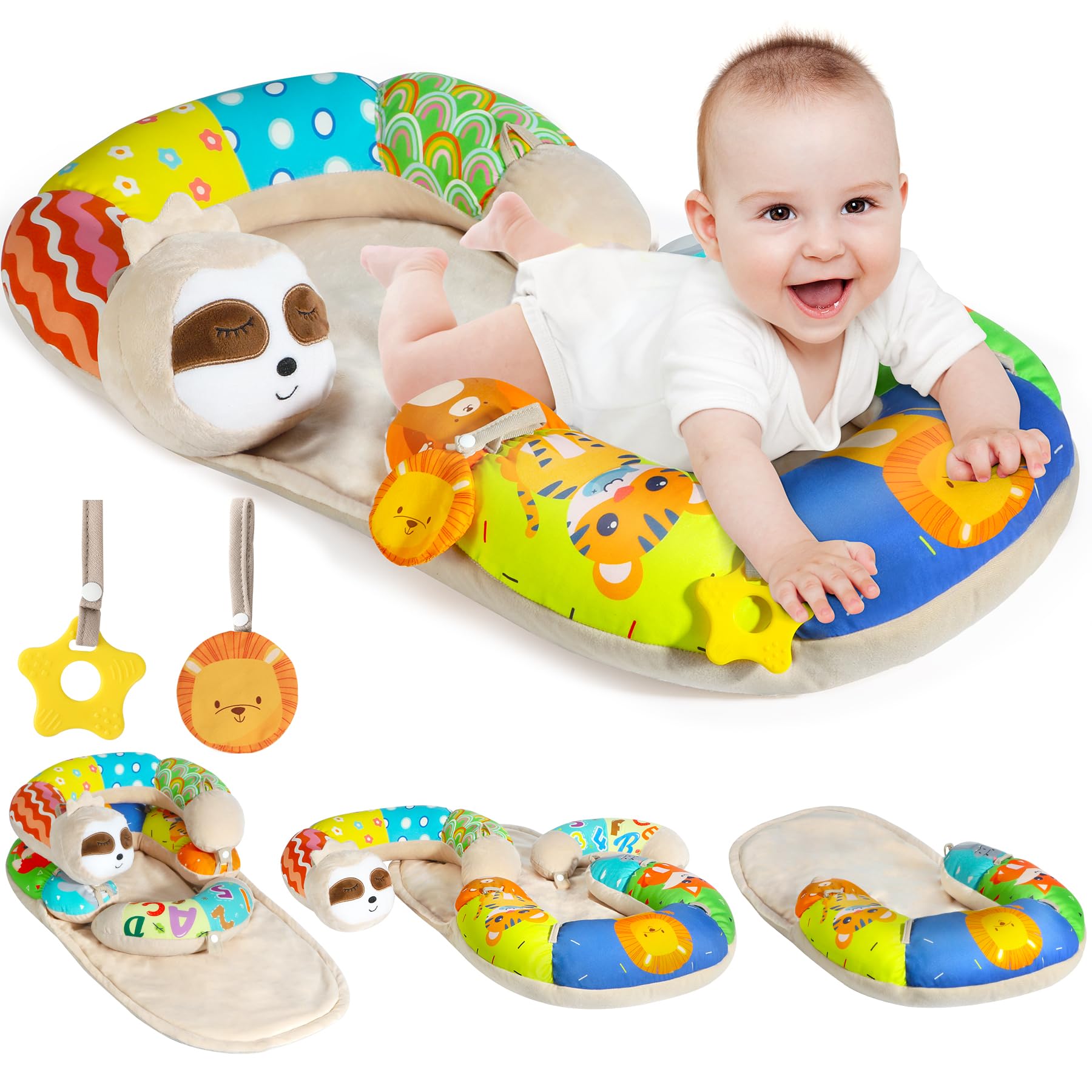 Urmywo Tummy Time Mat - 4 In 1 Cozy Tummy Time & Seated Support Pillow, Sitting Support For Newborn 0-12 Months, Infant Baby Sit