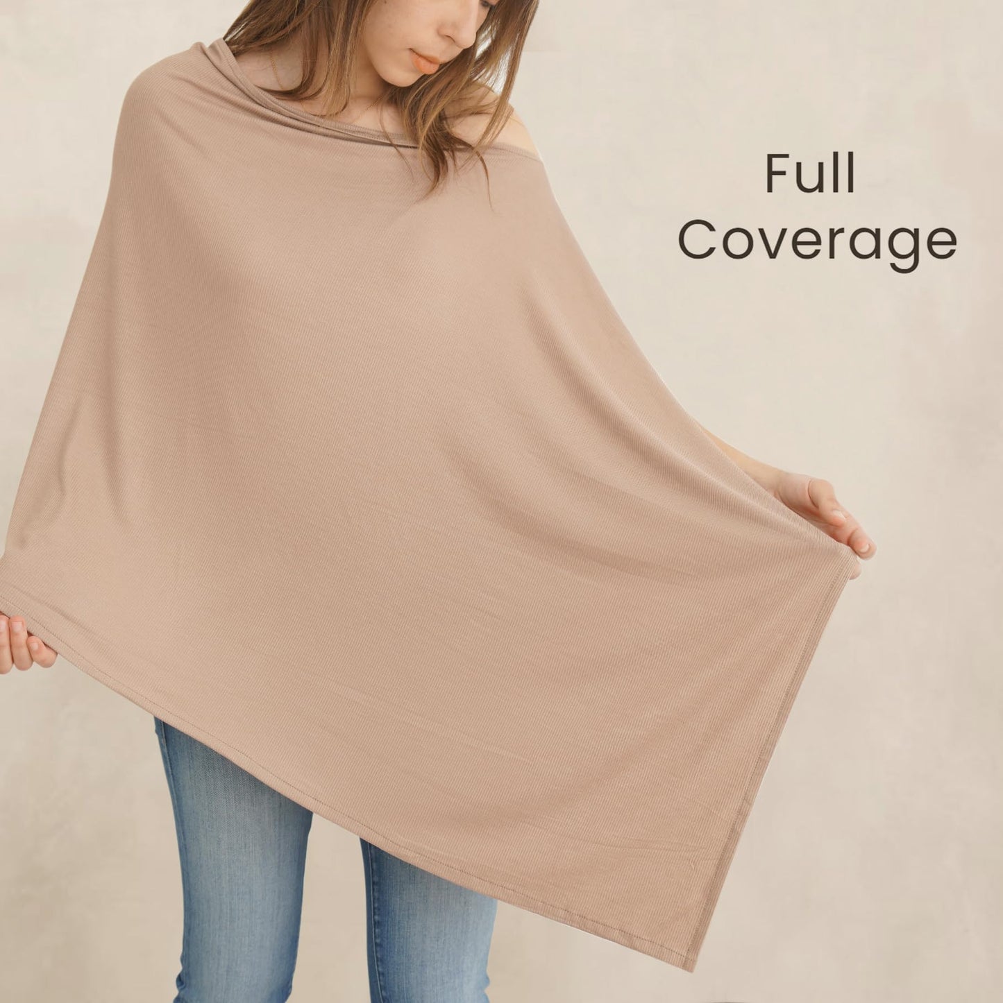 Konssy Knit Nursing Cover For Breastfeeding, 360 Full Privacy Breathable Breastfeeding Cover, Multi-Use Carseat Canopy(Clay)