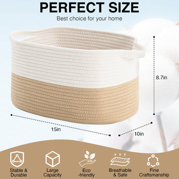 Duhel Cotton Rope Woven Storage Basket, Used For Baby Hamper Toy Organizer, Gift Baskets Empty,Kids Laundry Basket,Baby Blanket