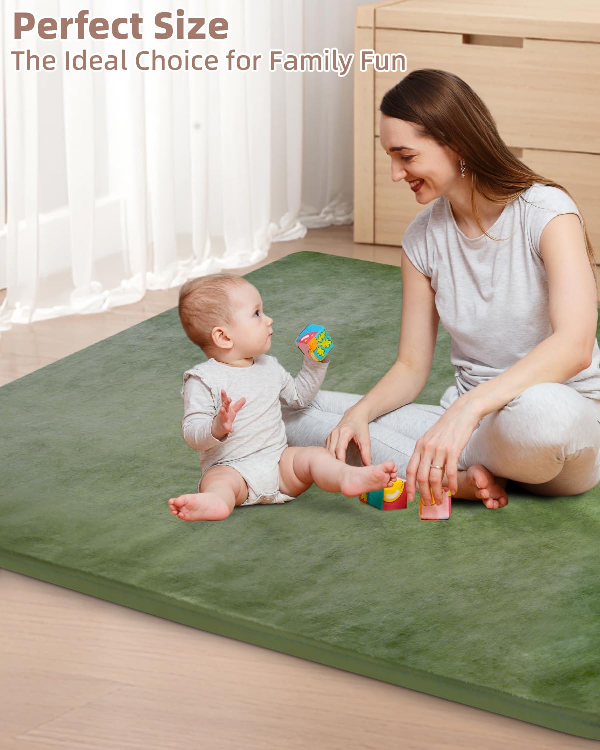Separo Baby Play Mat For Floor,1.3' Thick Foam 50X50 Play Crawling Mat With Removable Washable Cover,Non Slip Soft Velvet Nurse