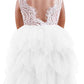 2Bunnies Girl Peony Lace Back A-Line Tiered Tutu Tulle Flower Girl Dress (White Sleeveless Maxi, 3T)