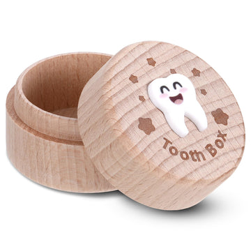 Yqqyg Tooth Fairy Box, 3D Carved Cute Tooth Keepsake Box, Wooden Tooth Holder For Boys Girls Lost Teeth Storage