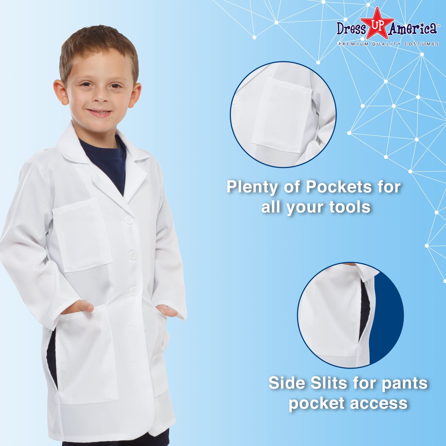 Dress Up America Kids Lab Coat - White Doctor Costume for Boys & Girls - STEM Play Dress-Up for Scientists & Doctors