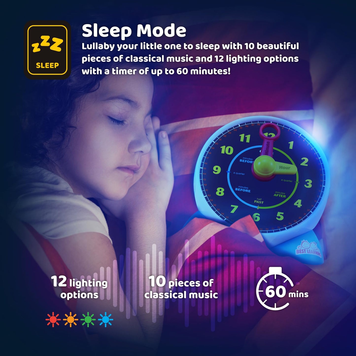 BEST LEARNING Learning Clock - Educational Talking Learn to Tell Time Teaching Light-Up Toy with Quiz and Music Sleep Mode - Tod