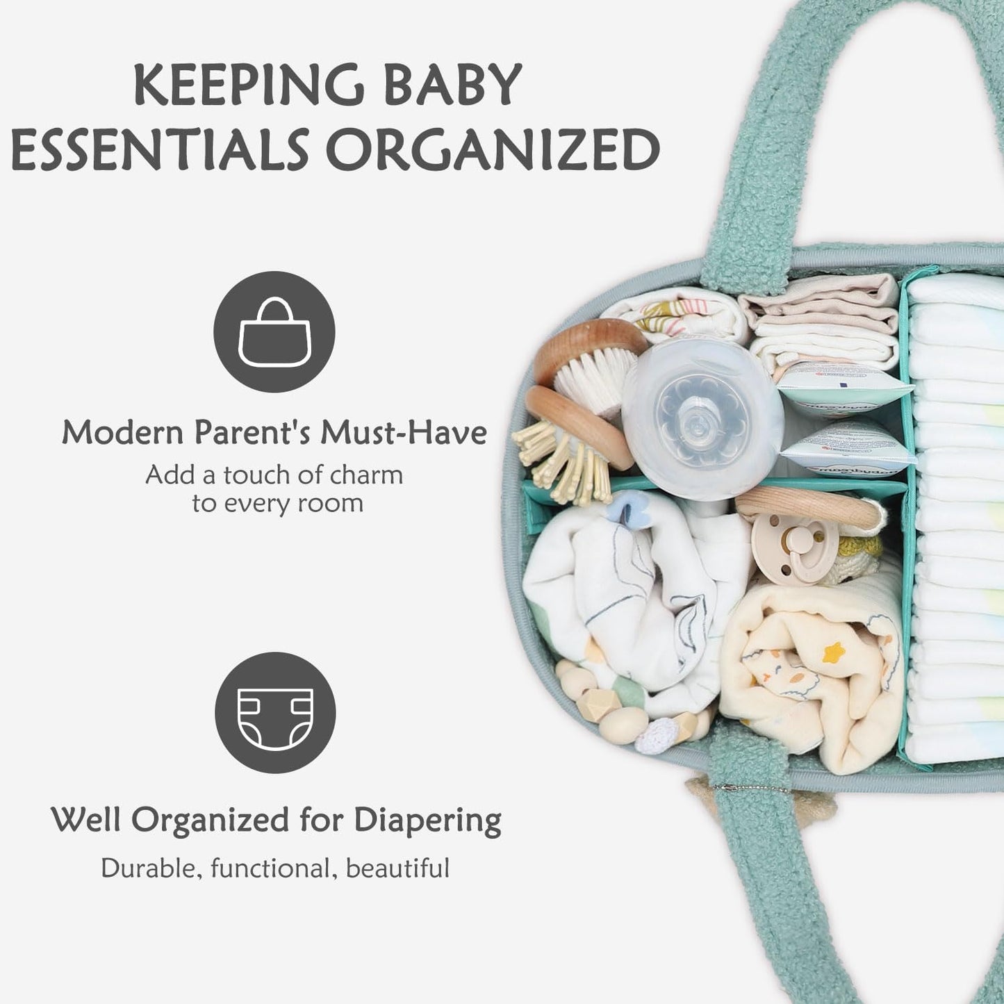 Clymene Baby Diaper Caddy Organizer, Nursery Storage Basket For Diapers And Wipes - Newborn Changing Table Essentials, Baby Gift