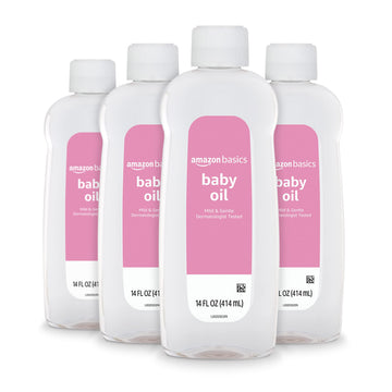 Amazon Basics Baby Oil, Mild & Gentle, Dermatologist Tested, 14 Fl Oz (Pack Of 4) (Previously Solimo)