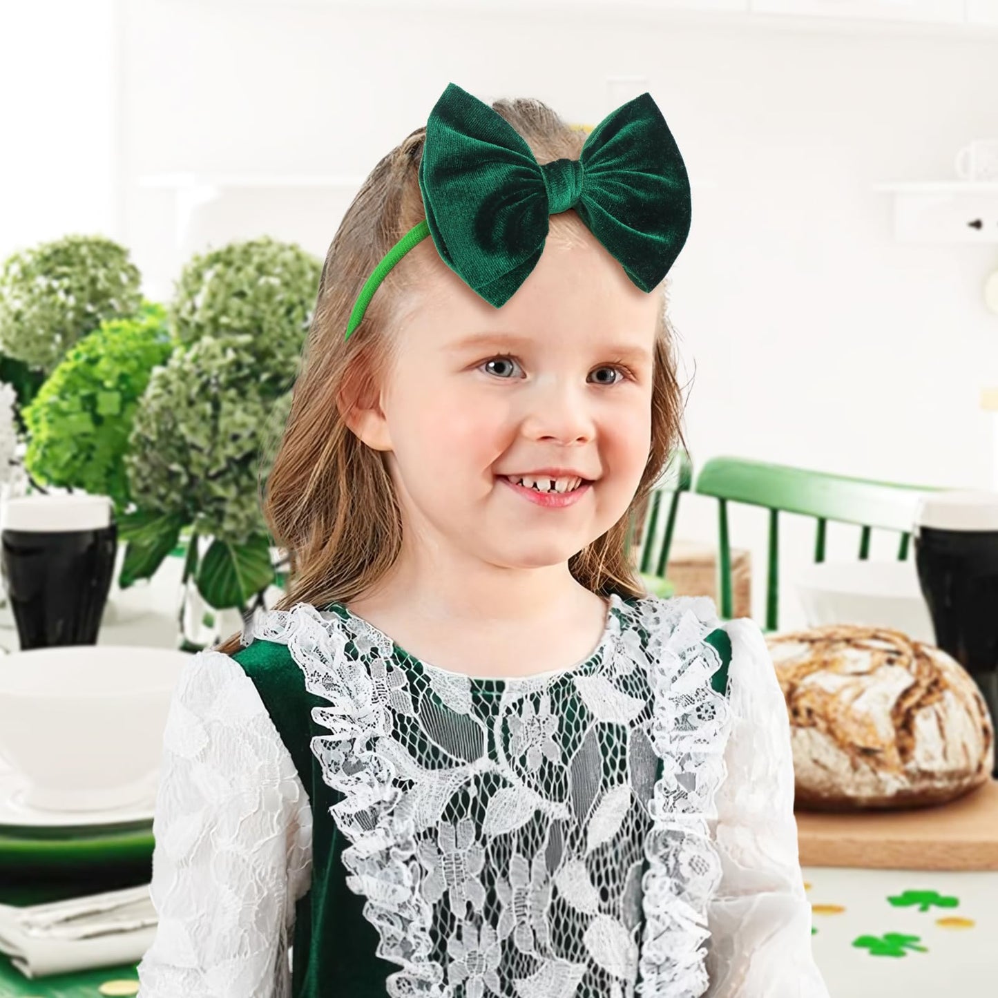 Yanjie St. Patrick'S Baby Headbands Green Velvet Bows Shamrock Clover Hair Accessories For Newborn Infant Toddler Girls